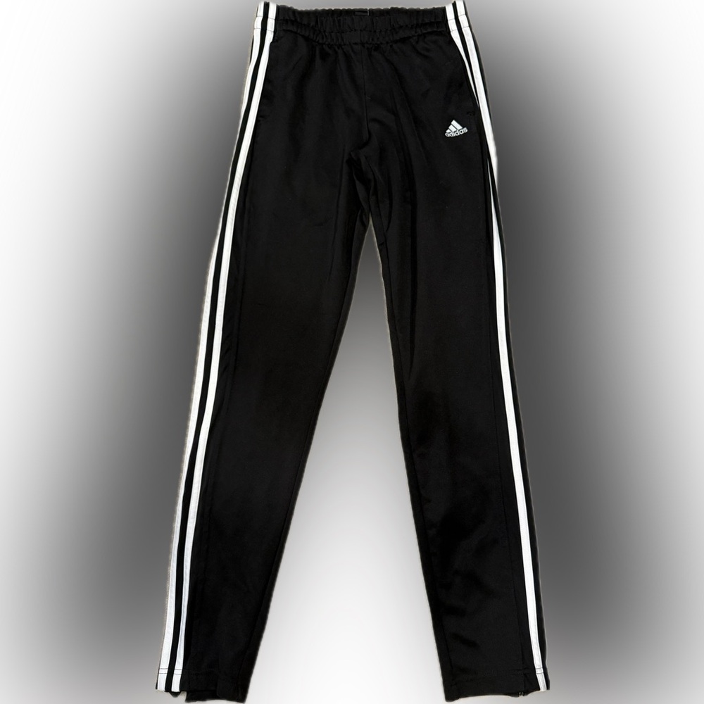 adidas Black Sweatpants with White Stripes and zipper bottoms